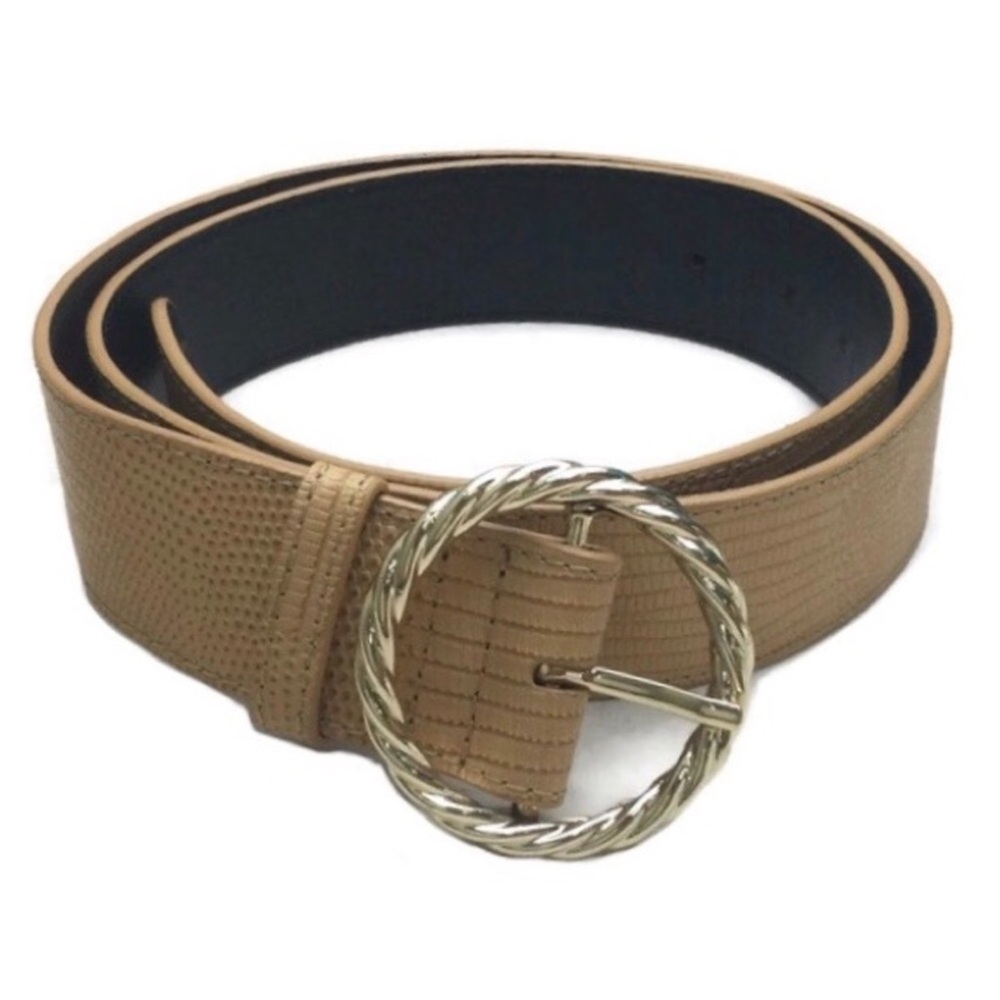NWOT Loeffler Randall Leo Twisted Circle Croc Embossed Leather Belt Size M/L